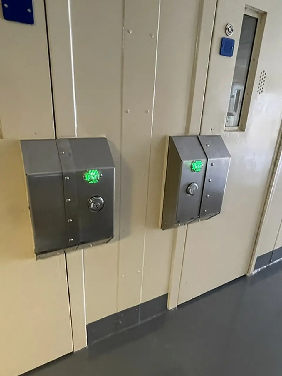Finished lock boxes with green status lights