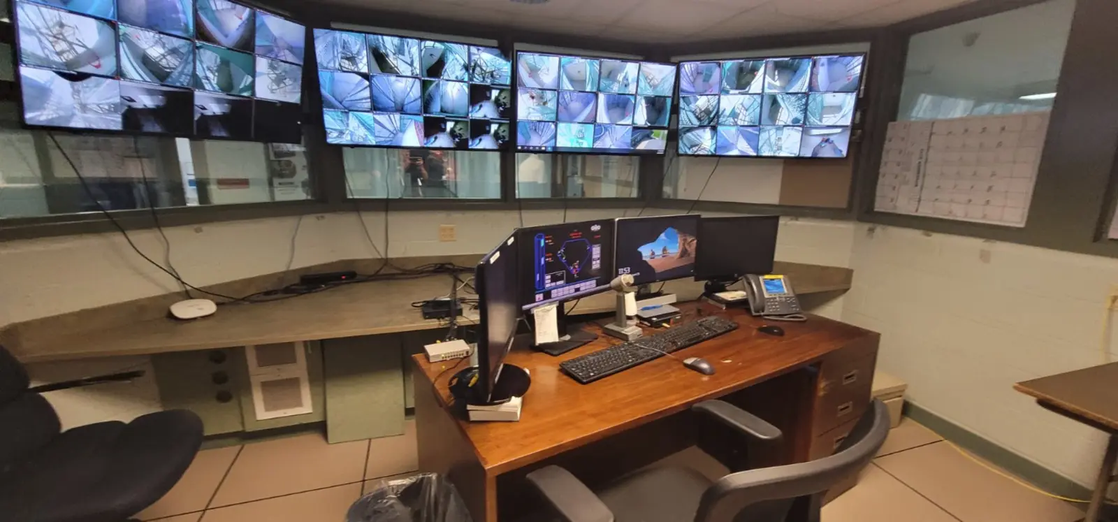 Central control room with camera monitors